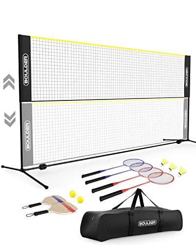 TrailBuddy Boulder Sports All-in-One Pickleball & Badminton Set - Portable, Adjustable Net with Paddles & Rackets