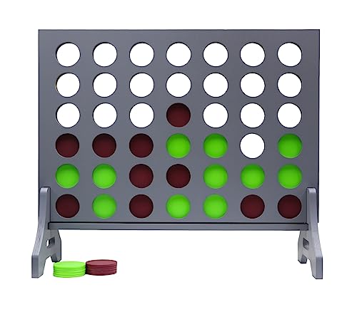 Image of Giant 4 in a Row Game for Family & Adults - Tailgating Pros Jumbo Grey Wooden Four in a Row Indoor & Outdoor Yard Game for Family Party Fun, Portable Activities for Patio, Backyard, and Camping