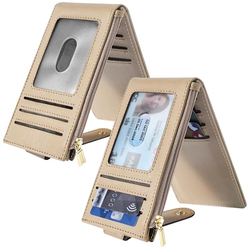 Image of Chelmon Womens Wallet Slim RFID Blocking Bifold Multi Card Case Wallet with Zipper Pocket (Khaki)