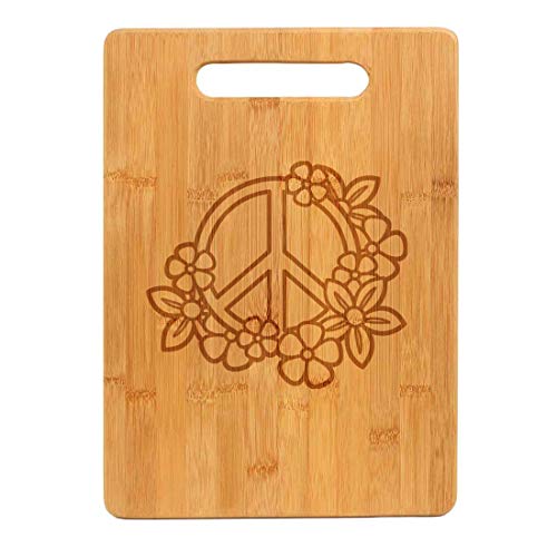 Bamboo Wood Cutting Board Peace Sign With Flowers