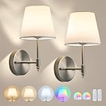 DSJK Battery Operated Wall Light Set of 2,Brushed Nickel Rechargeable Wall Lights with Remote Control,15 RGB Colors,Dimmable Rechargeable Bulbs,Wireless Wall Lamp for Indoor Bedroom