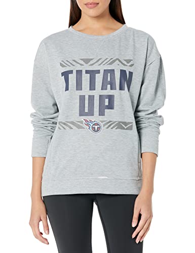Zubaz NFL Womens Team Slogan Heather Grey, Oversized, Crewneck Sweatshirt, Tennessee Titans, X-Small