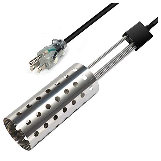 Bucket Water Heater, Kingwork UL-Listed 1500W Immersion Heater with Thermostat and Auto Shutoff, Submersible Bucket Heater with Full 304 Stainless-Steel Guard, Heats 5 Gallons of Water in Minutes