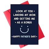 Funny Father’s Day Card from Daughter, Son or Kids – Hilarious Fathers Day Gift for Stepdad Greeting Cards - Bonus Dad Card - Premium 5x8 Cardstock with Envelope – Blank Inside for Personalized Message