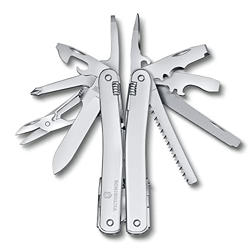Victorinox Swiss Tool Spirit MX Swiss Army Knife, 24 Function Swiss Made Multitool with Large Blade, Pliers and Wire Cutter - Silver with Nylon Pouch
