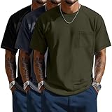 Neer 3 Pack Big and Tall Shirts for Men with Pocket XL-5XL Plus Size Crew Neck Raglan Short Sleeve Summer Casual T Shirts Tee(Army Green, Dark Gray, Black,5XL)