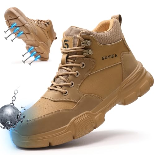 Image of Steel Toe Boots for Men Lightweight Work Boots for Men High Top Safety Boot with Kevlar Puncture-Resistant Midsole Comfortable Industrial Work Shoes Splash-Proof Botas De Trabajo para Hombre