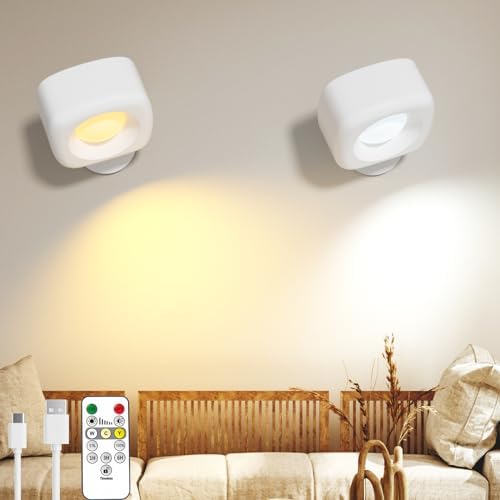 2 Pack Lampada da Parete Interno in Legno, LED Magnetica Applique da Parete, Ruotare di 360°, Portatile Ricaricabile Lampada da Parete per Camera da Letto, Comodino, Guardaroba, Corridoio, Bagno