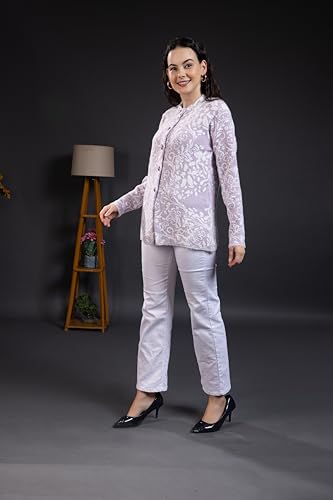 Image of Wear lusso Women Woolen Round Neck Self Design Cardigan | Heavy Hair Fabric Winter Wear | Pure Wool Long Cotty Fully Warm Cardigan Sweater
