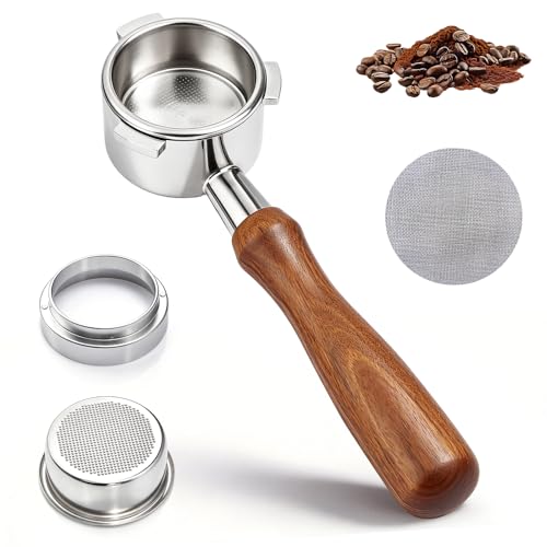 Lnopever Bottomless Portafilter 54mm 3 Ears Coffee Portafilter with Puck Screen and Filter Basket Compatible with Sage Breville Barista Series Bottomless Portafilter with Solid Wood Handle