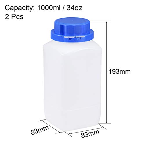 Uxcell Plastic Lab Chemical Reagent Bottle 1000Ml/34Oz Wide Mouth Sample Sealing Liquid Storage Container Translucent 2Pcs #TOP1