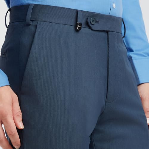 Image of Park Avenue Men's Mid Rise Neo Fit Polyester Blend Stripe Pattern Flat Front Formal Regular Fit Trouser