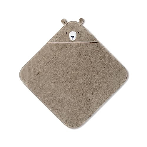 Image of MORI Baby Hooded Bath Towel with Bear Design in Taupe - Unisex Soft Cotton Wrap Cloth for Infants and Newborns - 30 x 30 inch