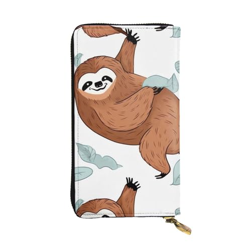 Brown Sloth Wallet for Men Women Long Purse Leather Clutch Large Business Handbag Travel Phone Holder Credit Card Holder Money Case with Zipper Leather Wallets Gift