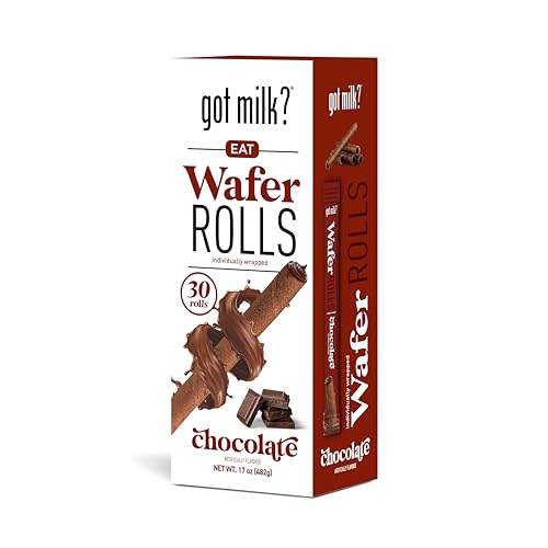 got milk? Wafer Rolls, Chocolate, 17-ounce Box with 30 Rolls, Individually Wrapped Rolled Wafer Spirals with Filling, Chocolate Wafer Cookies for Dessert or Snack, Retail Pack