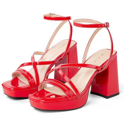 Elisabet Tang Chunky Platform Heels Sandals for Women Sexy Square Toe Heels High Strappy Sandals for Sexy Party Wedding and Evening