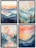 4pcs Mental Health Inhale Exhale Meditation Wall Art Abstract Watercolor Painting Picture Wall Decor Therapy Office Pictures Poster Print Artwork for Meditation Room Calming Corner Decoration Unframed