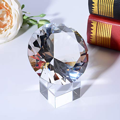 LONGWIN 80mm(3.1 inch) Crystal Diamond Paperweight with Stand Jewels Wedding Decorations Centerpieces Home Decor Valentine's Day Gift(Clear)