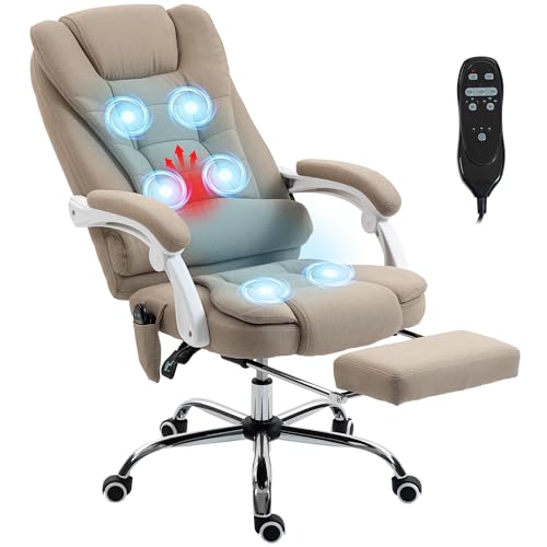 Vinsetto Fauteuil de Bureau massant et Chauffant, Chaise de Bureau, Chaise Ergonomique avec Hauteur réglable, Dossier inclinable et télécommande Filaire,...