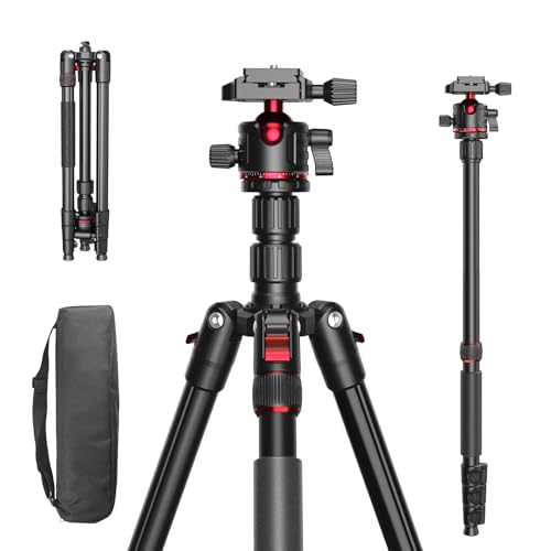 68.11” Camera Tripod, Professional Lightweight Travel Tripod with 360° Ball Head, Portable DSLR Stand for Vlogging, Live Streaming, Outdoor Photography, Load Capacity 8.8 lbs (JJ031)