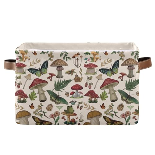 Image of Wild Flower Botanical Mushroom Storage Basket Bin for Shelves Closet Butterfly Floral Foldable Fabric Storage Box Cube with Handles Kid Gift Toys Shelf Basket Organizer for Bedroom Nursery Home Decor