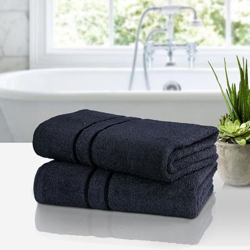 ROOEE Juego de toallas de baño de algodón suave. Paquete de 2. Grande 75 x 140 cm, color negro.