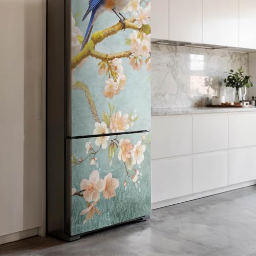 Vinilo para nevera de 70x190 cm con diseño de pájaro en rama de flor para cocina 4
