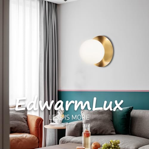 Image of Edwarmlux 1 Light Wall Sconce, Mid Century Modern Globe Wall Sconce, Ceiling Light Fixture, Vanity Light Fixture, Indoor Wall Light for Living Room Bedroom Hallway Bathroom Entry (Brushed Gold)
