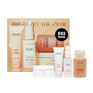 OUAI Jingle All The OUAI Travel Size Gift Set – Travel Size Hair & Body Care Set – Includes Detox Shampoo, Deluxe Anti Frizz Cream, Leave In Conditioner, Scalp & Body Scrub (4 Count)