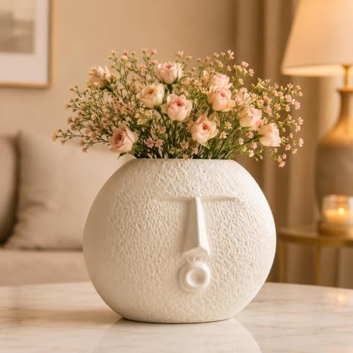 Image of Ceramic Face Vase for Home Decor, 6 Inch Modern Abstract Nordic Planter Vase for Flowers, Pampas Grass & Creepers, Decorative Tabletop Accent for Living Room, Office & Gifting