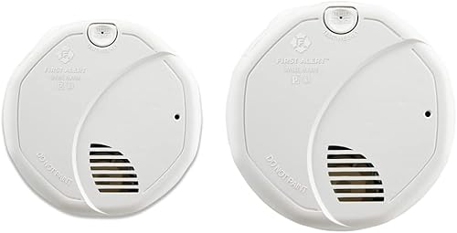 FIRST ALERT Alarma de humo y fuego con sensor doble, SA3210, blanco y BRK 3120B con cable fotoeléctrico y alarma de humo de ionización con batería