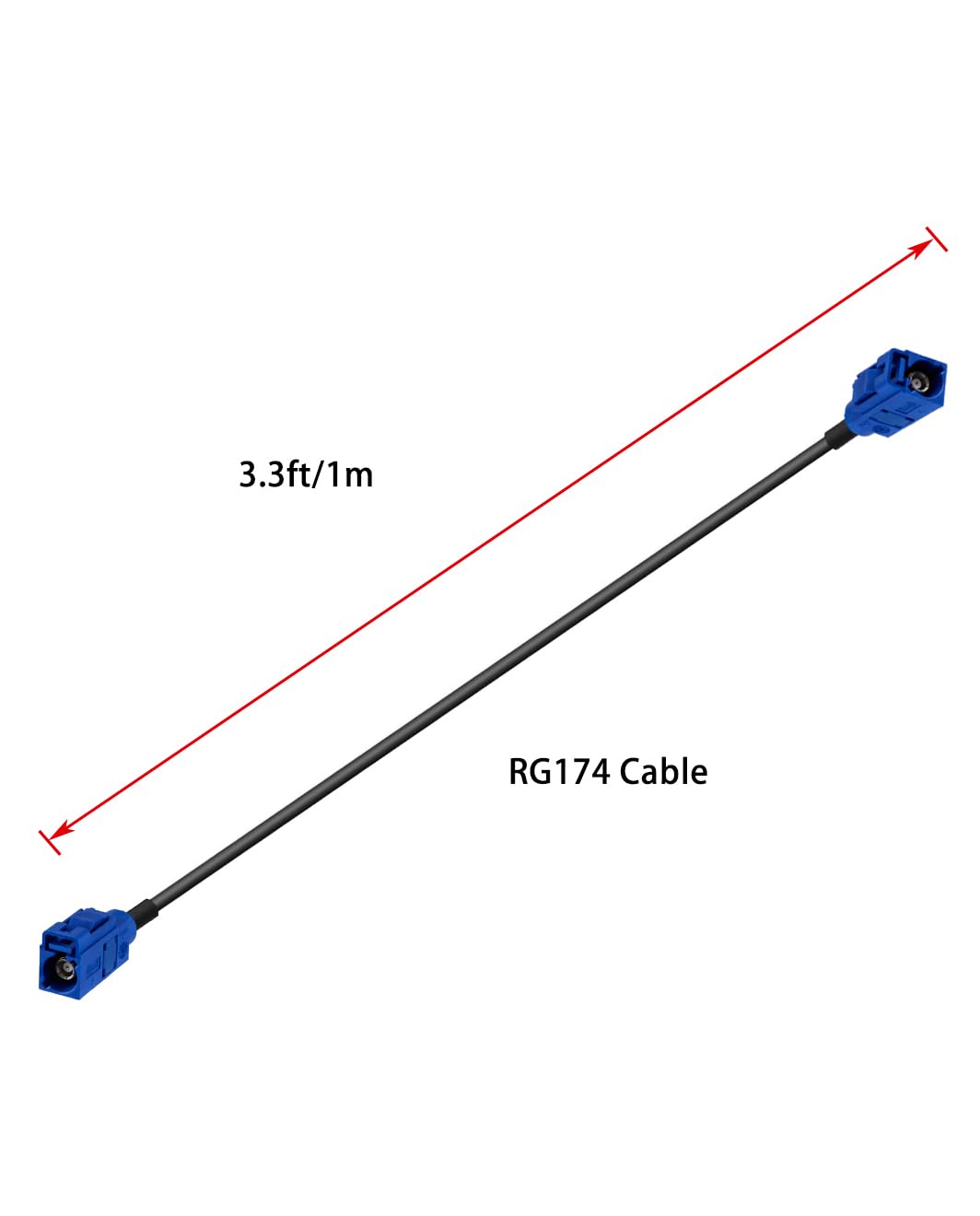 Vecys Fakra C Female to Fakra C Female Blue Pigtail Cable RG174 3.3FT/1M GPS Antenna Extension Cable for Car Radio - Image 2