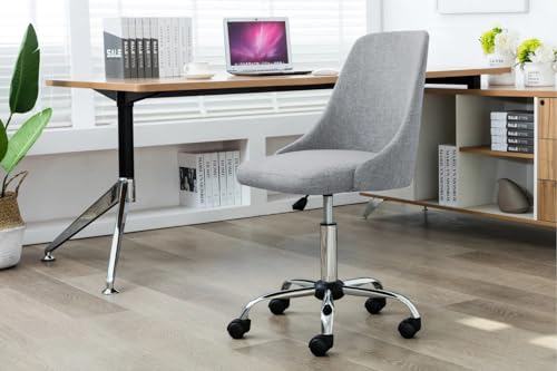 Image of Taskpro Fabric Upholstered Height-Adjustable 360 Swivel Revolving Office Study Desk Chair in Light Grey Color