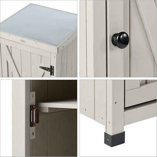 Habau Outdoor Storage Cabinet For Patio, Garden Potting Bench Table With Shelves & Metal-Tabletop thumb #4