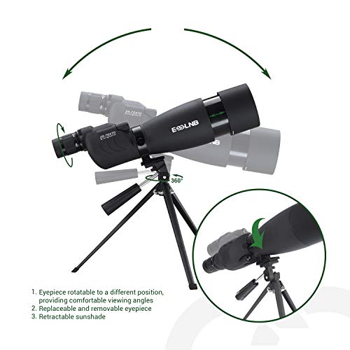 Esslnb Spotting Scope With Tripod Cell Phone Adapter 25-75 X 70 Bak4 Waterproof Straight Spotting Scopes For Target Shooting Hunting Bird Watching #TOP2