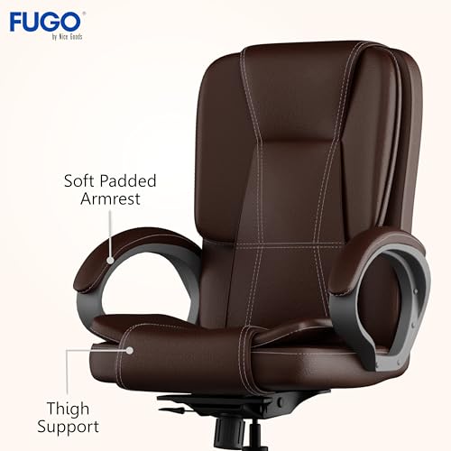 Image of FUGO FG13 Ergonomic Office Chair | Adjustable Height Swivel Chair with 360 Rotation | Comfortable Seating for Home Office & Study | Computer Desk Chair with 3-Year Warranty (Brown)