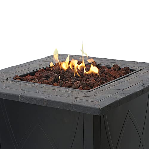 Endless Summer 30 Inch Square 30,000 Btu Lp Gas Outdoor Propane Gas Lava Rock Patio Fire Pit Table With Slate Tile Mantel, Brown #TOP6