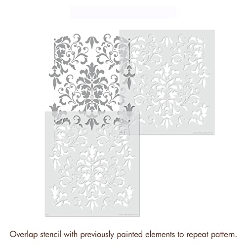 Image of Kayra Decor Flourishing Damask Stencils for Wall Painting - Pack of 1, Sheet Size 24 x 27.5 inch /Design for Wall Painting 22 x 25.5 inch - Large