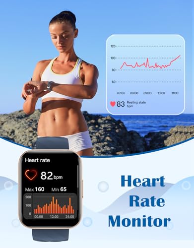 Image of RUIMEN Smart Watches for Women Men (Answer /Make Calls) Compatible with iPhone /Android Phones, 1.85 inch HD Screen Fitness Tracker Heart Rate Monitor 100+ Sports Tracker Watch Waterproof (Blue)