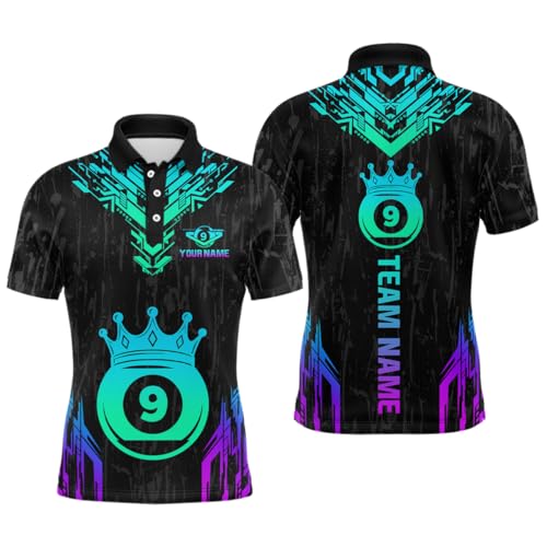 Personalized 9 Ball Neon Crown Billiard Jersey for Men Women Unisex Billiard Shirts for Polo & 1/4 Zip