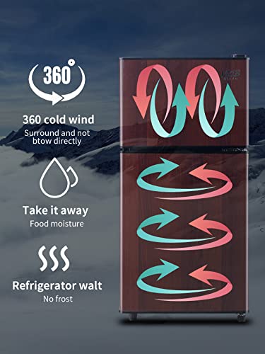 KRIB BLING 3.5 Cu.Ft Refrigerator with Freezer,Vintage Double Door,Lock Fresh Energy Saving Compa,7 Level Adjustable Thermostat ct for Dorm, Bar, Office,Kitchen, Apartment,Wood - Image 3