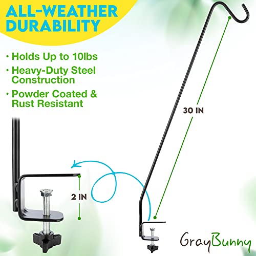 Heavy Duty Deck Hook- 2 Pack - 30" Bird Feeder Pole With 2" Non-Slip Clamp, Deck Hook For Bird Feeder, Planters, Lanterns, Wind Chimes - Rust Proof & Powder Coated Steel - Black #TOP2