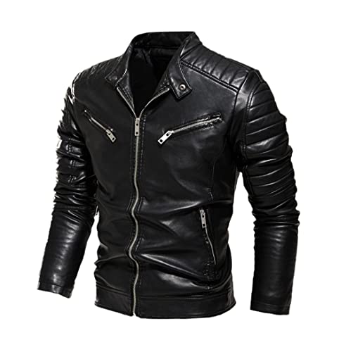 Veste hiver cuir noir homme doublée fourrure contre le froid XL