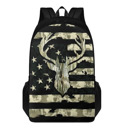 HUGS IDEA Mochila escolar de 17 pulgadas para niños, mochila escolar con compartimento para laptop, Camo Deer Hunting, Taille unique