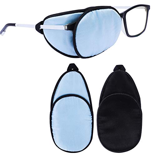 eZAKKA Eye Patches for Adults, Eye Patch for Glasses Silk Patch for Lazy Eye Amblyopia Strabismus and After Surgery (Light Blue+Black)