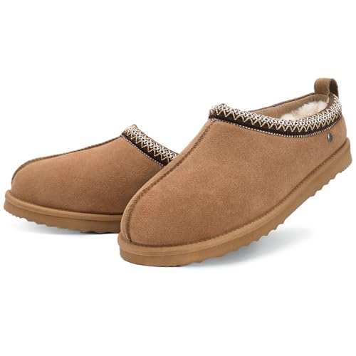 Parfeying Menβs Sheepskin Slippers with Shearling Fur Lining