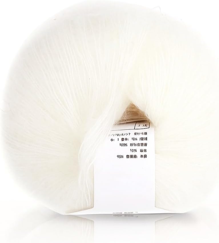 Oumefar Popular Multi Color Angora Long Wool Yarn Soft Mohair Pashm Knitting Thread for Weave Scarves Weaving Angora Yarn(White Mohair Yarn for Knitting)