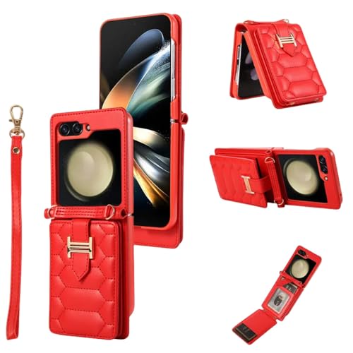 Étui en cuir Galaxy Z Flip 5 4 3 chic avec bandoulière rouge