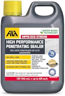 FILA Natural Stone Sealer, MP90 ECO Xtreme, Natural Look Sealer and Stain Protector, Ideal for All Natural Stone, Polished Porcelain Tile and Grout, Eco-Friendly Water Based, 1 QT