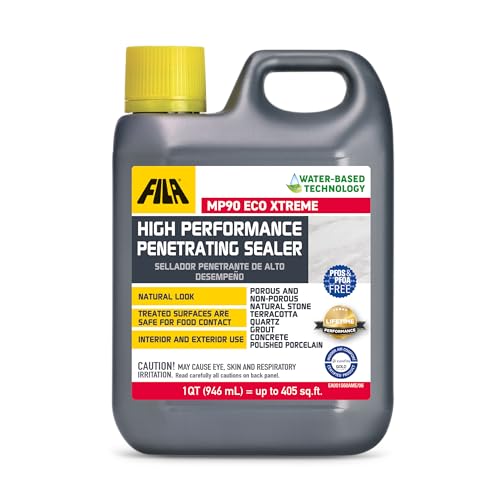 FILA Natural Stone Sealer, MP90 ECO Xtreme, Natural Look Sealer and Stain Protector, Ideal for All Natural Stone, Polished Porcelain Tile and Grout, Eco-Friendly Water Based, 1 QT